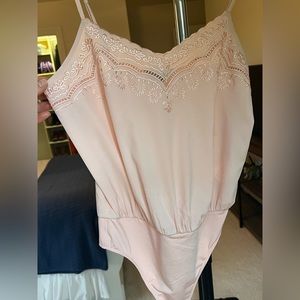 Versatile Pink embroidered lace Bodysuit